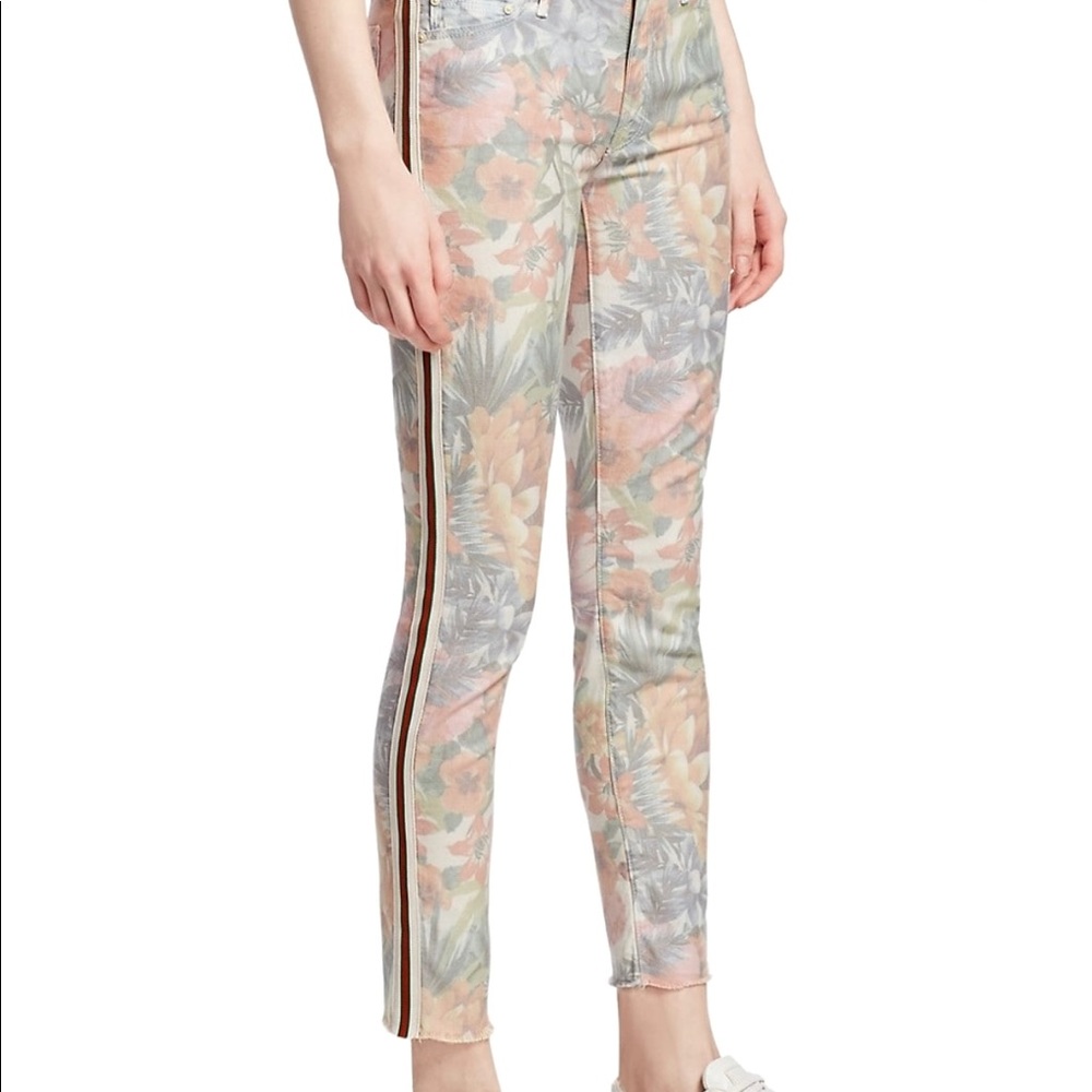 NWT MOTHER Looker Mid Rise Skinny Floral Jeans 2-4